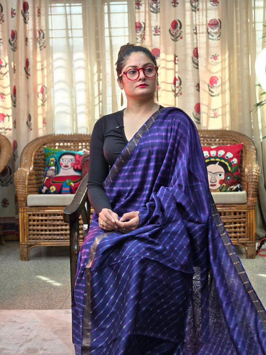 PURPLE TIE DYE LEHARIYA SILK COTTON SAREE