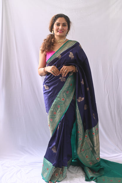 Blue Banarasi Katan Silk Saree