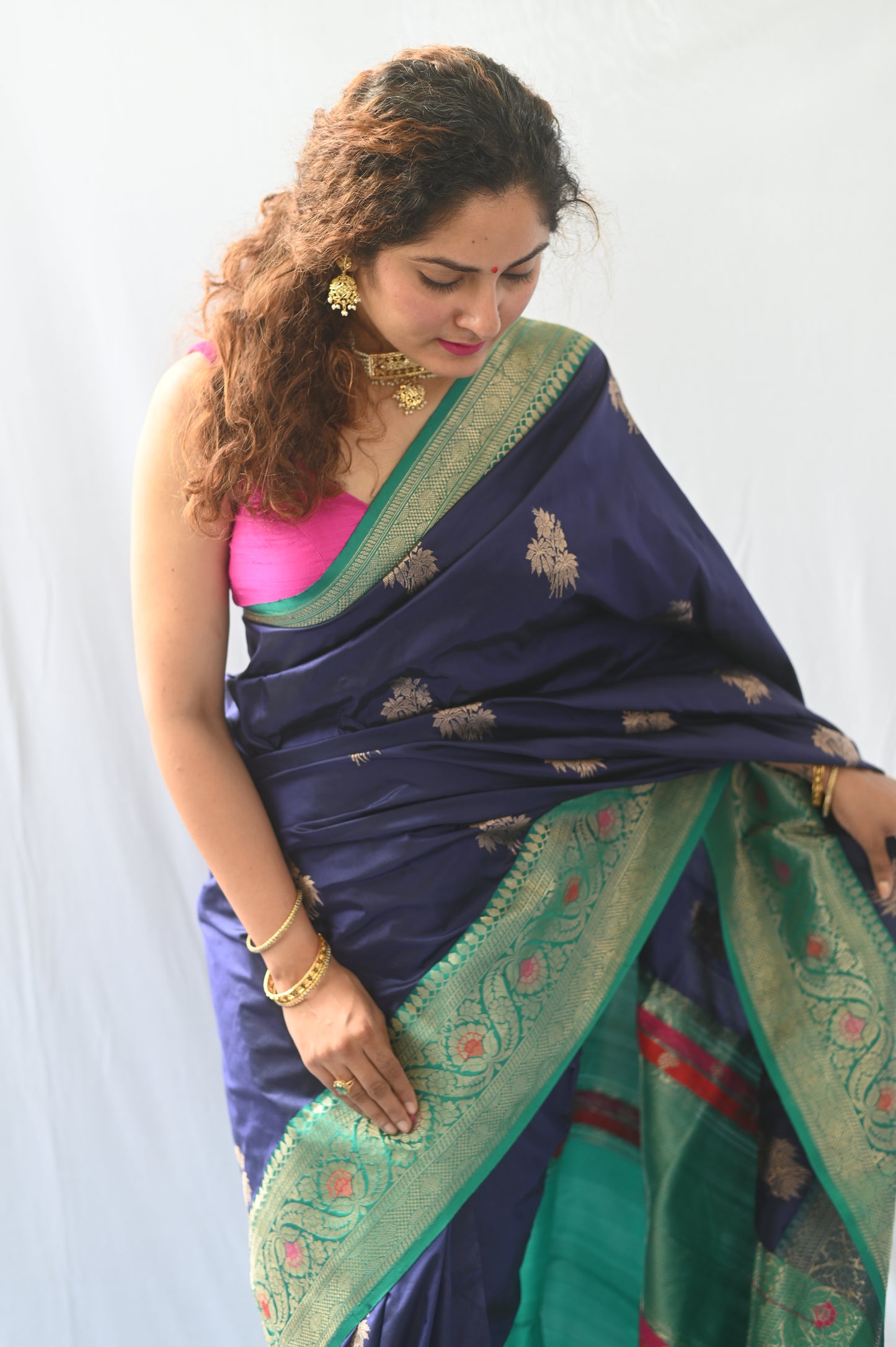 Blue Banarasi Katan Silk Saree