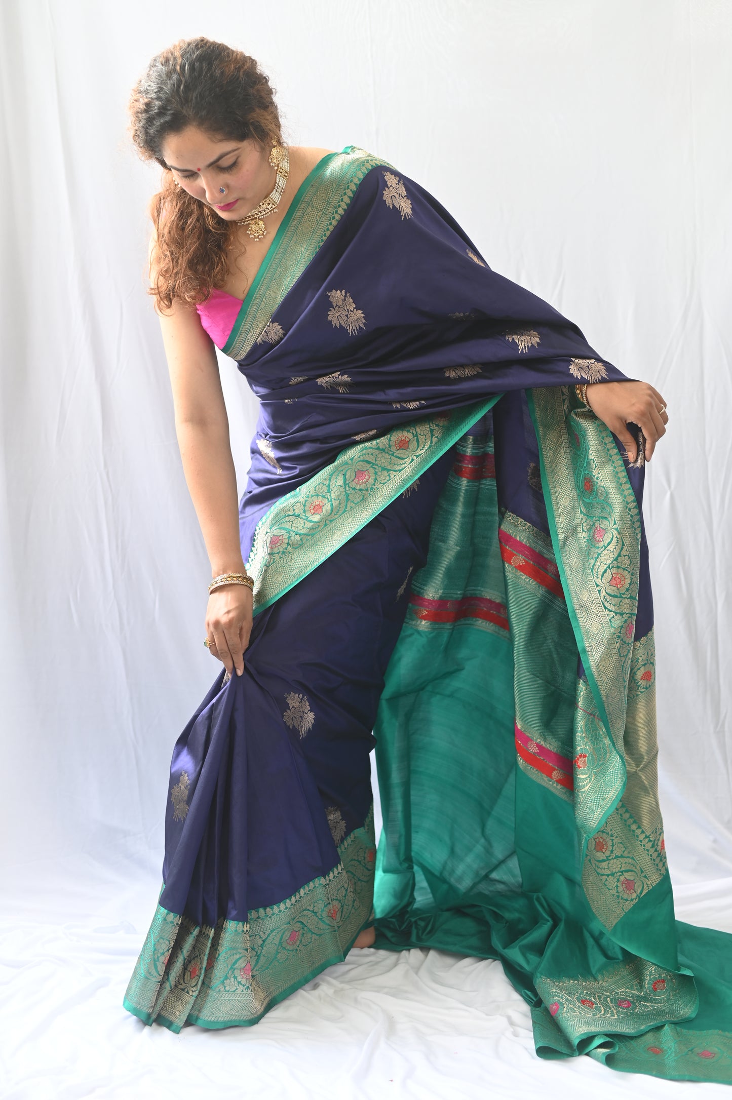 Blue Banarasi Katan Silk Saree