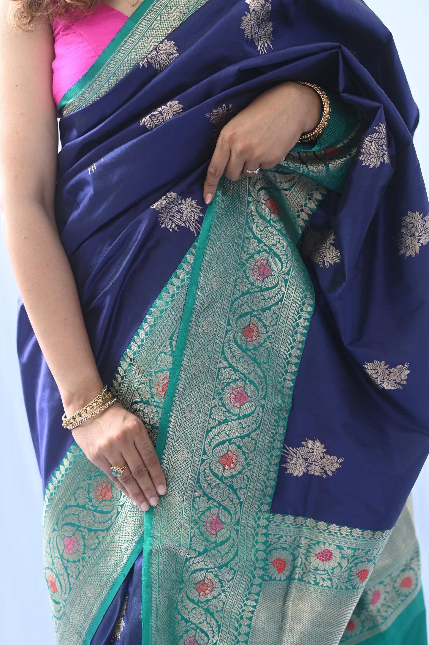 Blue Banarasi Katan Silk Saree