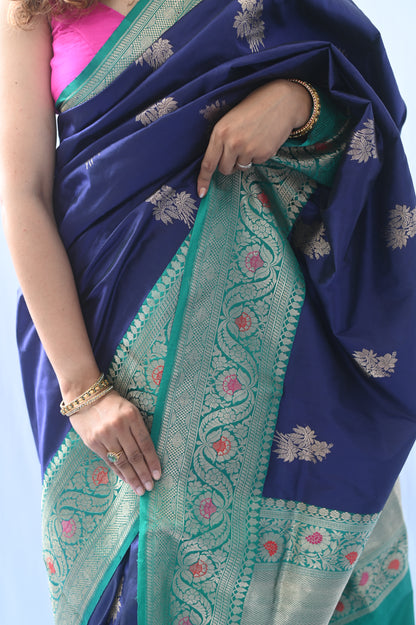 Blue Banarasi Katan Silk Saree