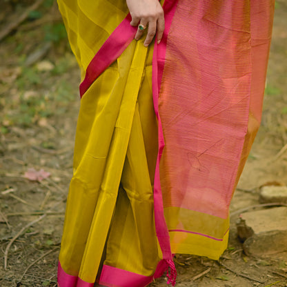 Green Maheshwari Cotton Silk saree with Mashru Silk Border