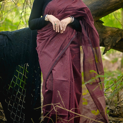 Maroon Cotton Silk Handwoven Maheshwari Saree