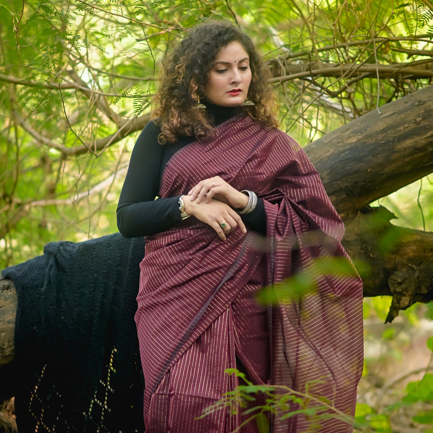 Maroon Cotton Silk Handwoven Maheshwari Saree