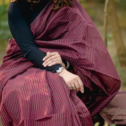 Maroon Cotton Silk Handwoven Maheshwari Saree