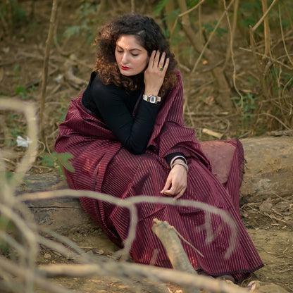 Maroon Cotton Silk Handwoven Maheshwari Saree