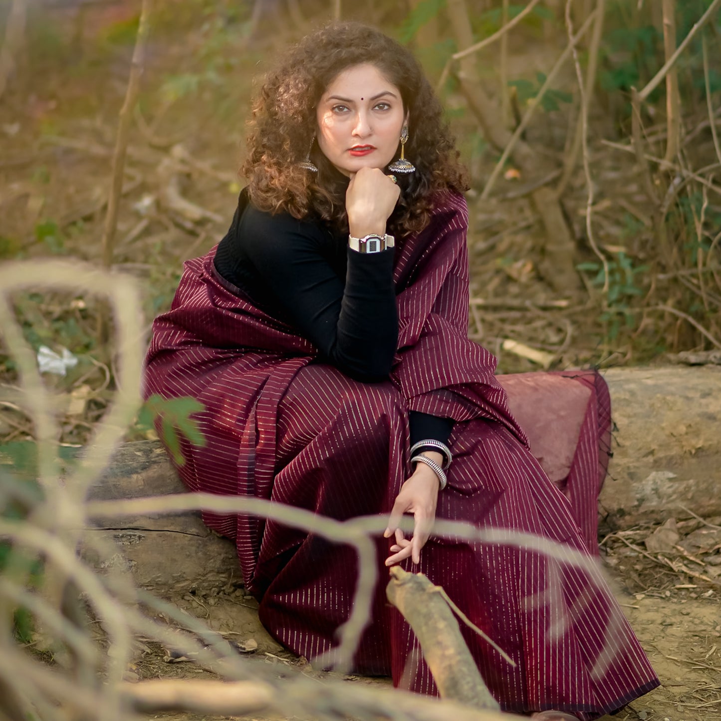 Maroon Cotton Silk Handwoven Maheshwari Saree