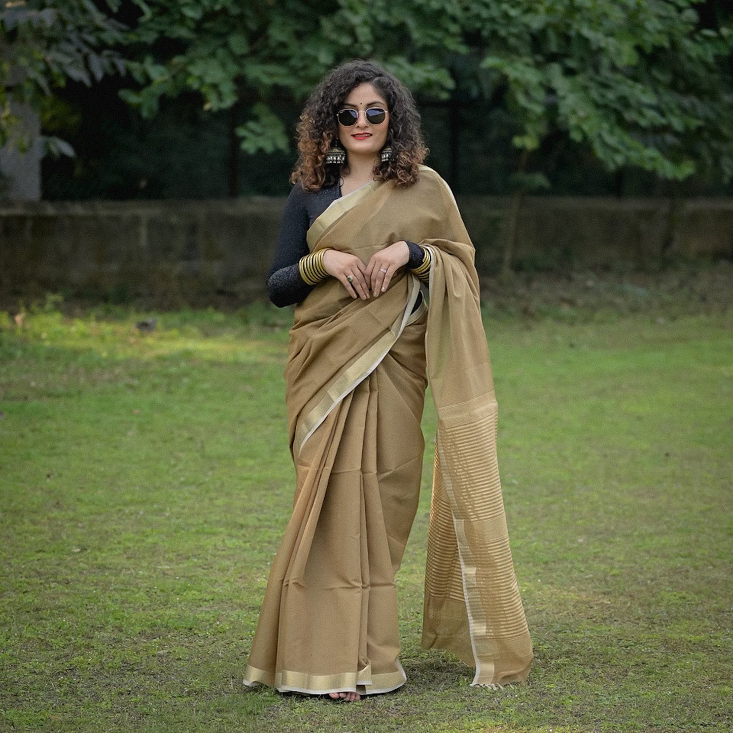 Golden Cotton Silk Handwoven Maheshwari Saree