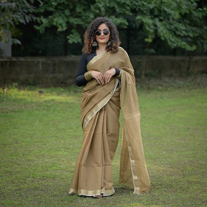Golden Cotton Silk Handwoven Maheshwari Saree