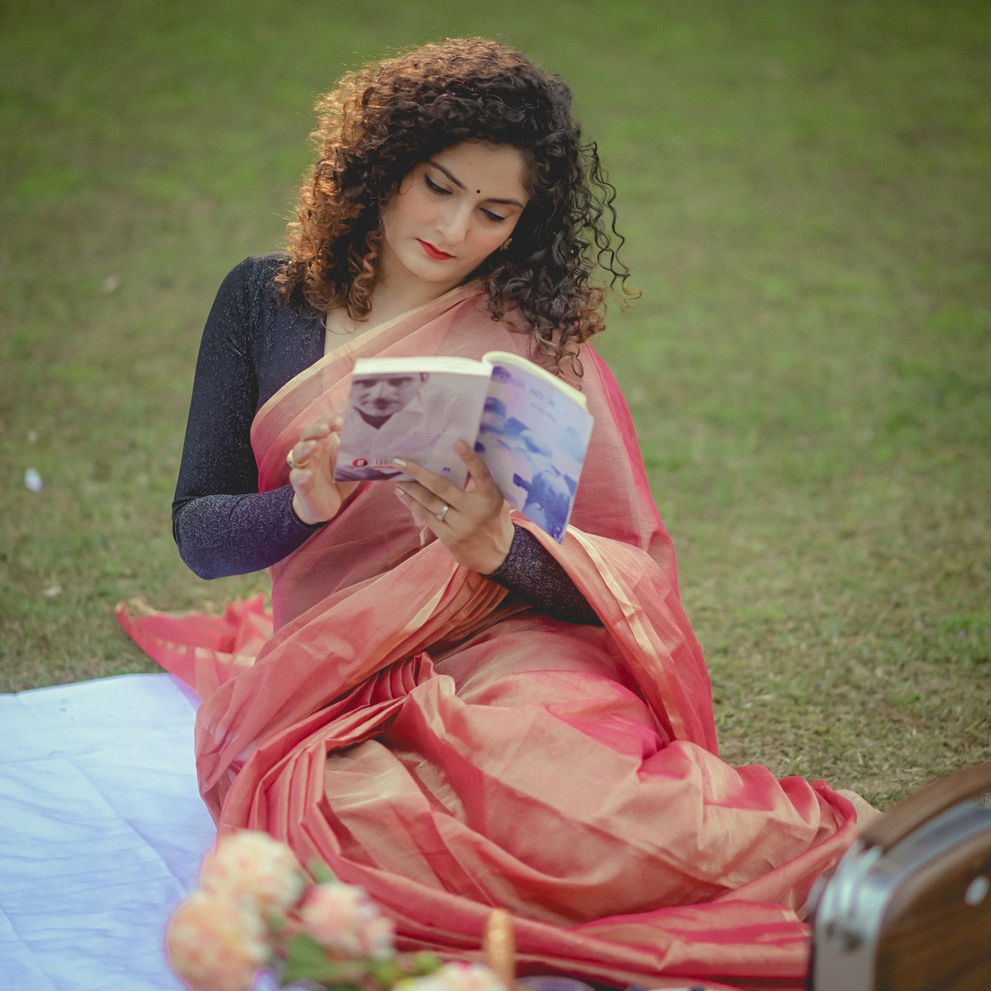 Red Tissue Plain Maheshwari Saree