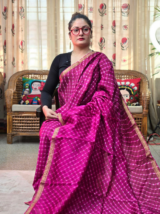 PINK TIE DYE LEHARIYA SILK COTTON SAREE
