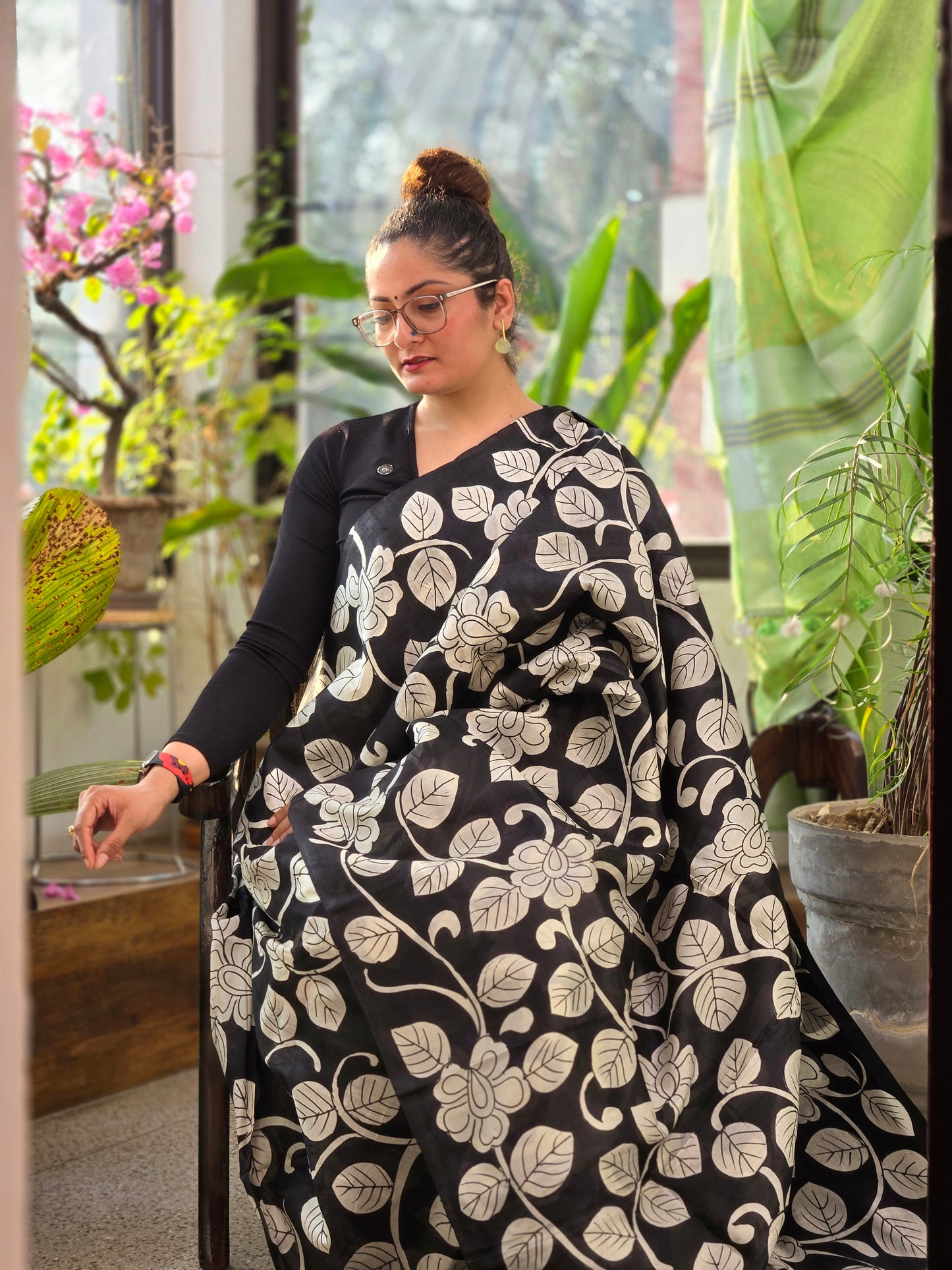 Black Painted Mulberry Silk Saree