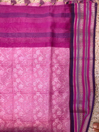 Magenta Printed Silk Cotton Saree 2