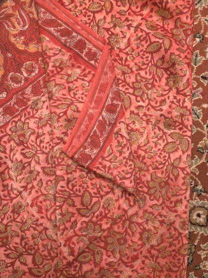 Rust Red Printed Modal Silk Saree