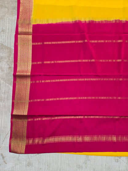 Yellow Pink Mysore Crepe Silk Saree