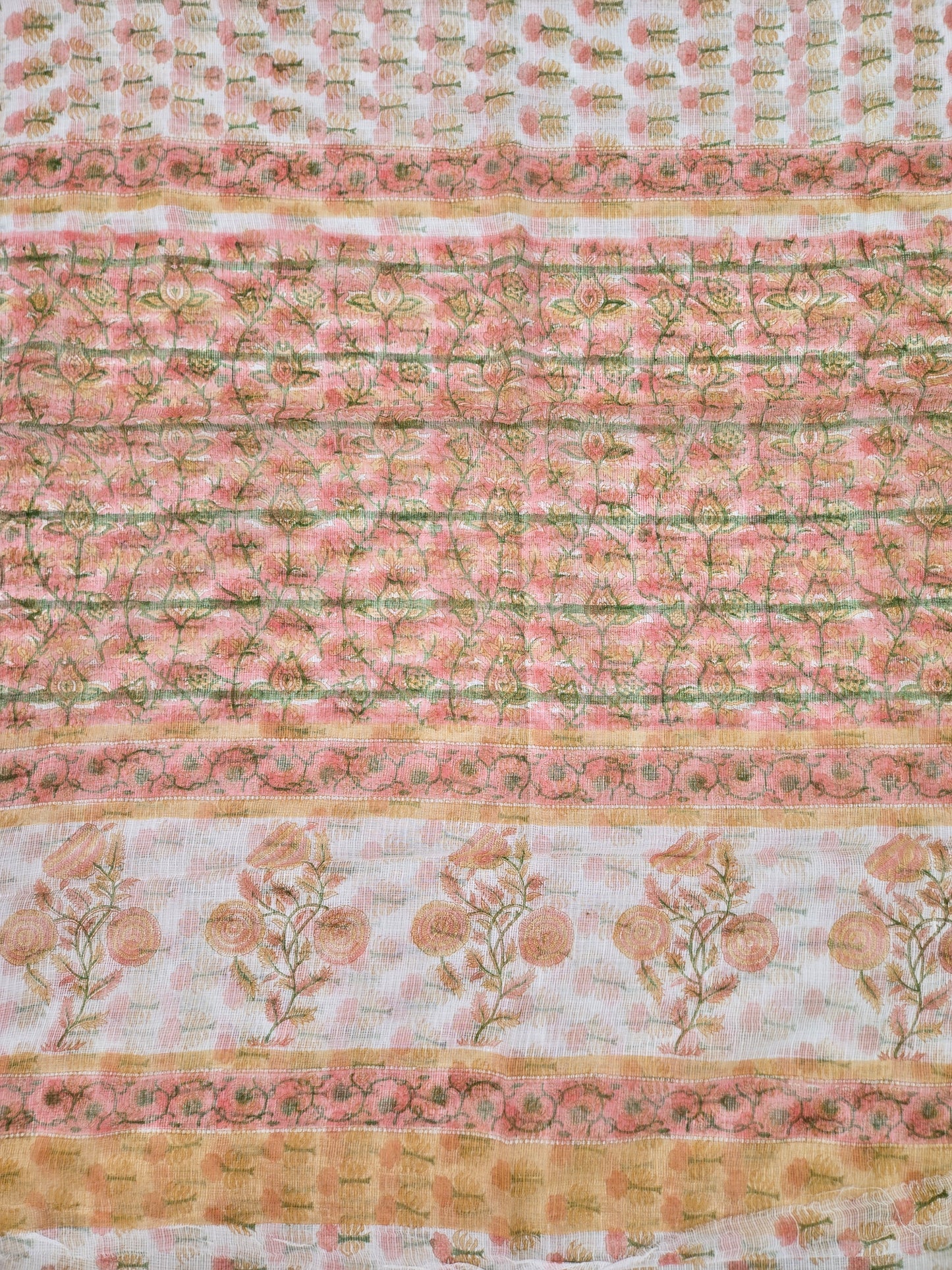 WHITE PEACH HANDBLOCK KOTA DORIYA SAREE