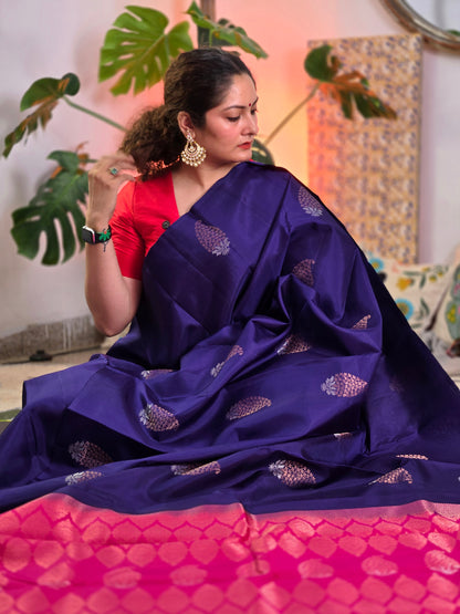 Navy Blue Pure Soft silk Saree