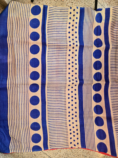 Blue Printed Tussar Silk Saree