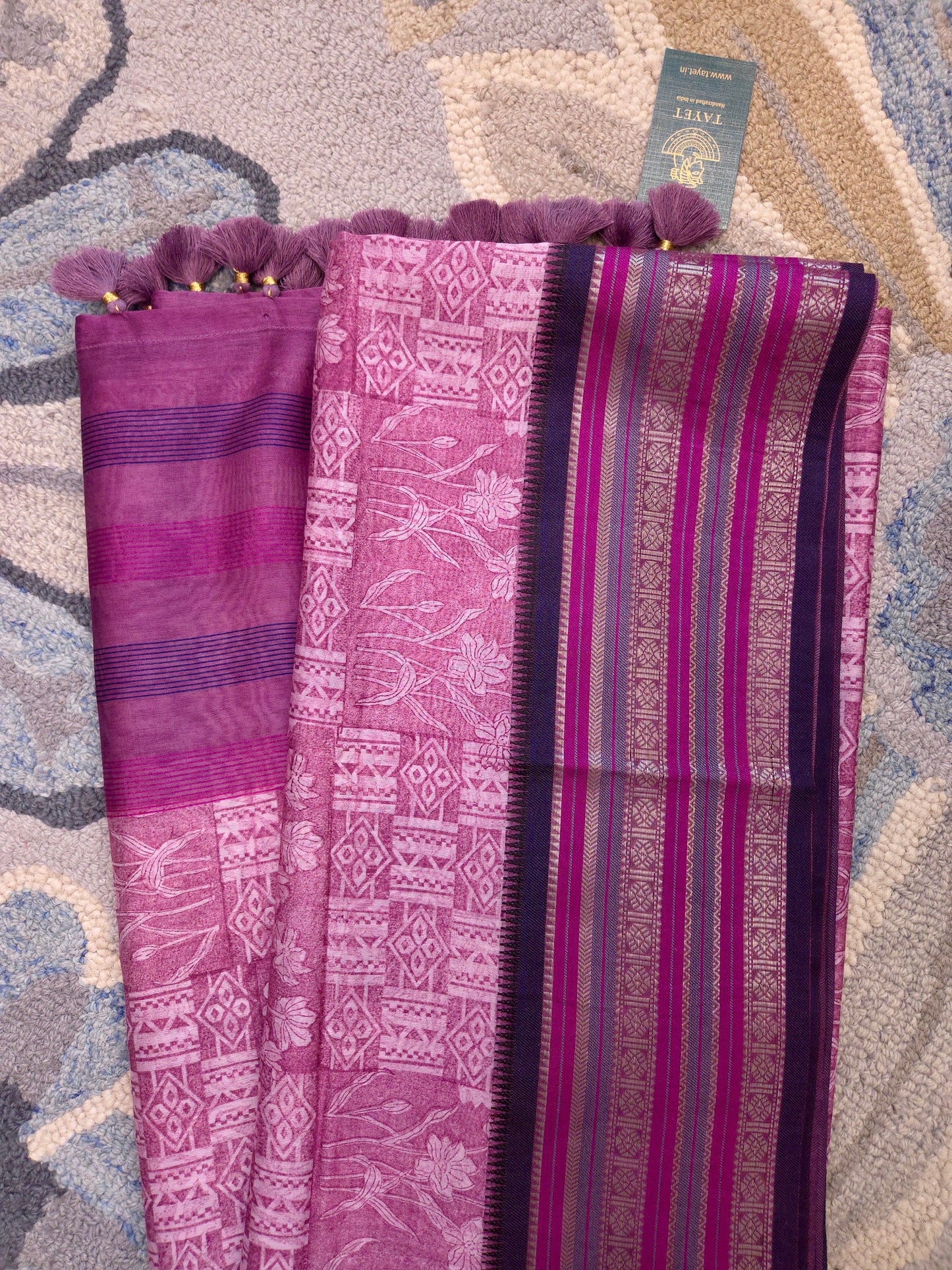 Magenta Pink Printed Silk Cotton Saree