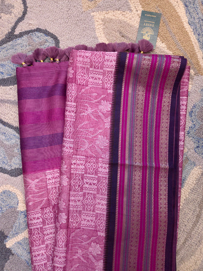 Magenta Pink Printed Silk Cotton Saree