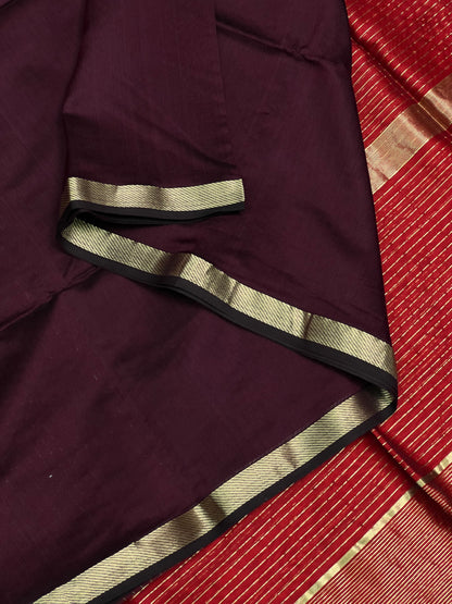 Maroon SilkCotton Maheshwari Saree