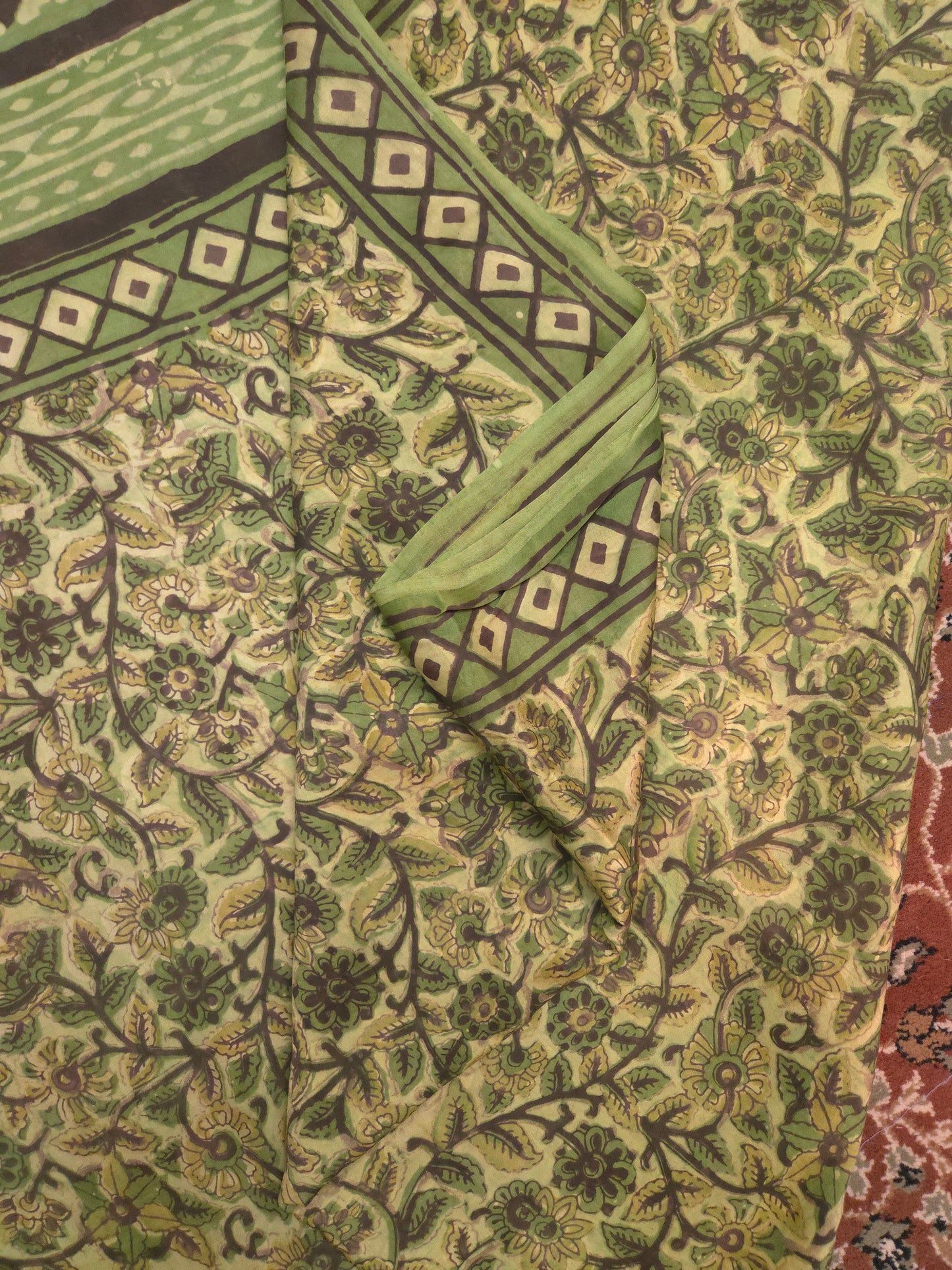 Green Handblock Printed Modal Silk Saree