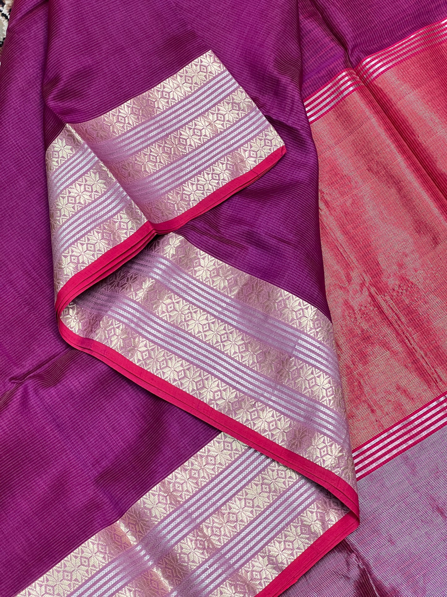 Magenta Silk Cotton Maheshwari Saree