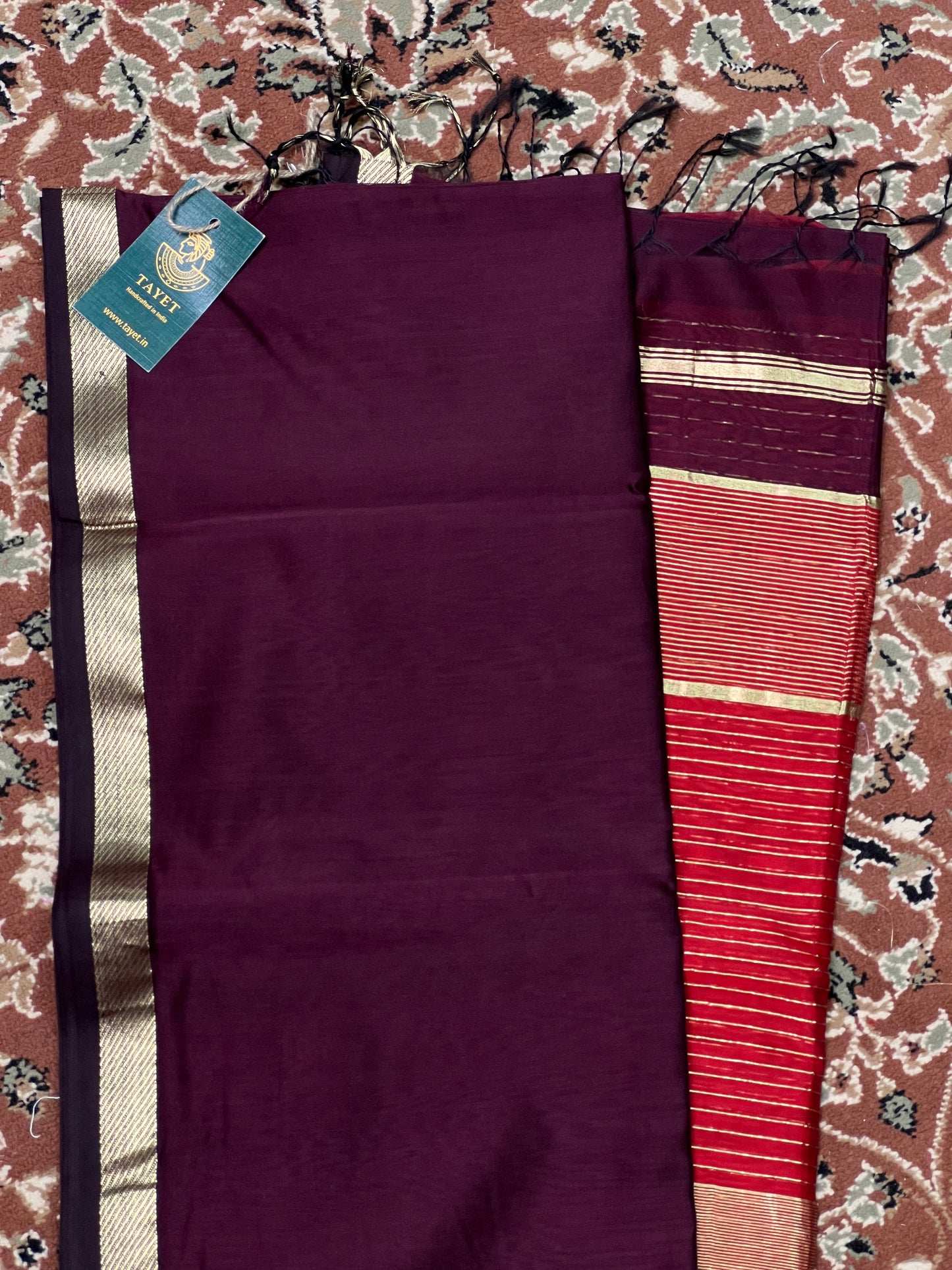 Maroon SilkCotton Maheshwari Saree