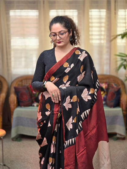 Black Printed Modal Silk Saree