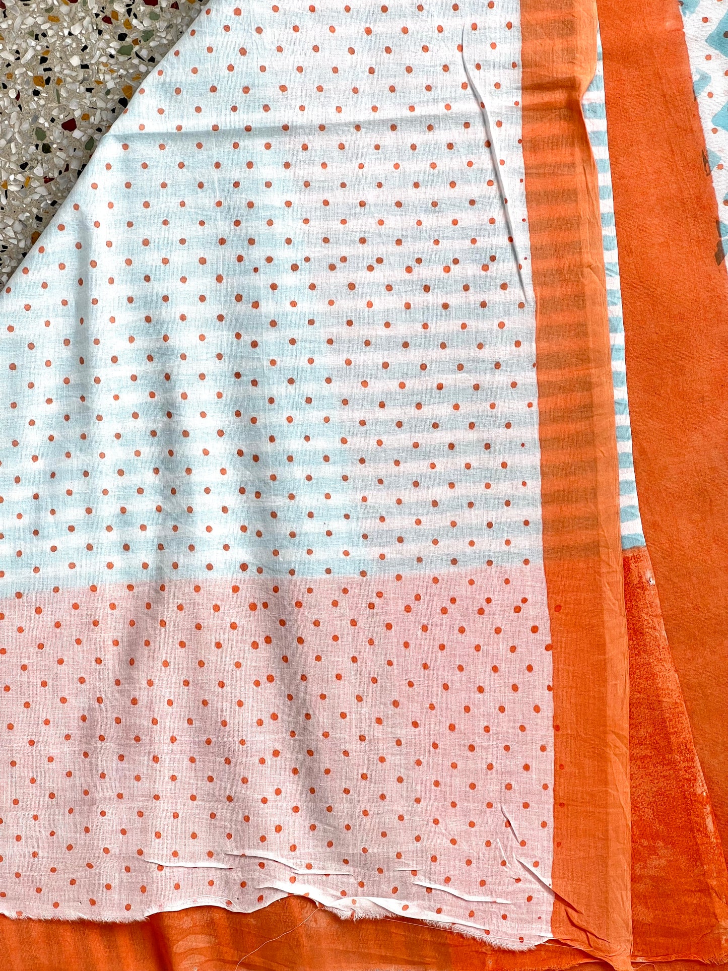 Blue Peach Printed Cotton Saree