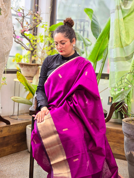 Purple Maheshwari Silk Cotton Saree