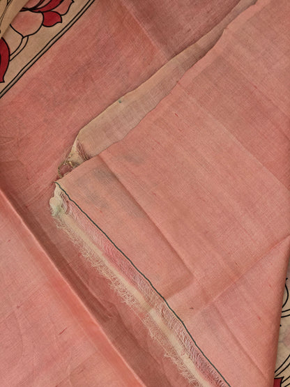 Beige Pink Silk Kalamkari Saree