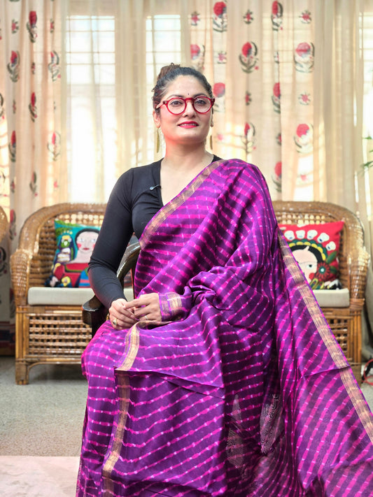 PURPLE TIE DYE MOTDA SILK COTTON SAREE