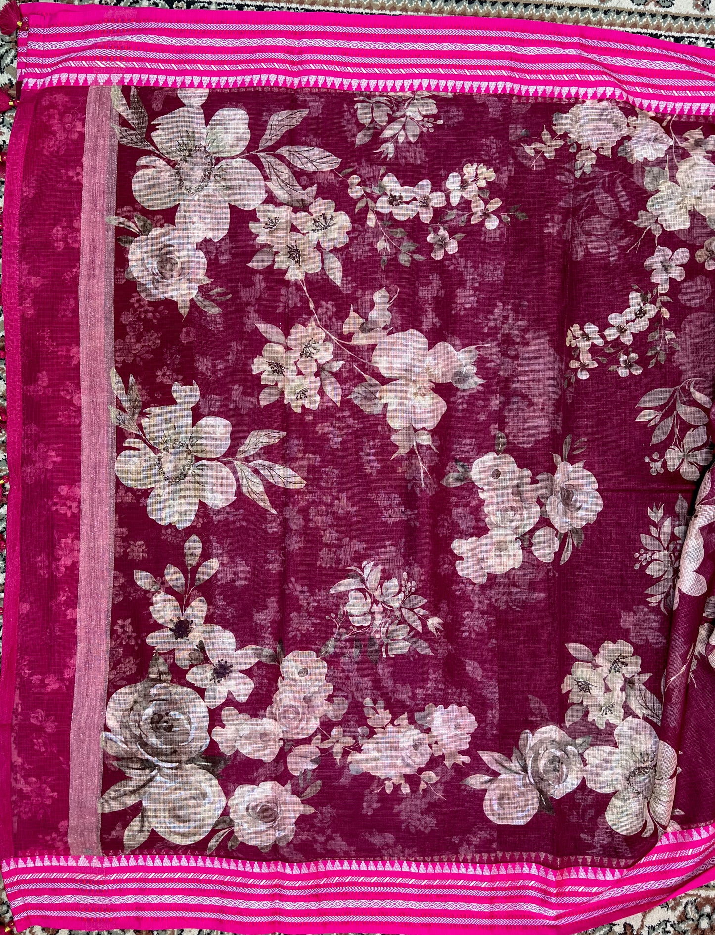 Magenta Printed Silk Cotton Kota Saree