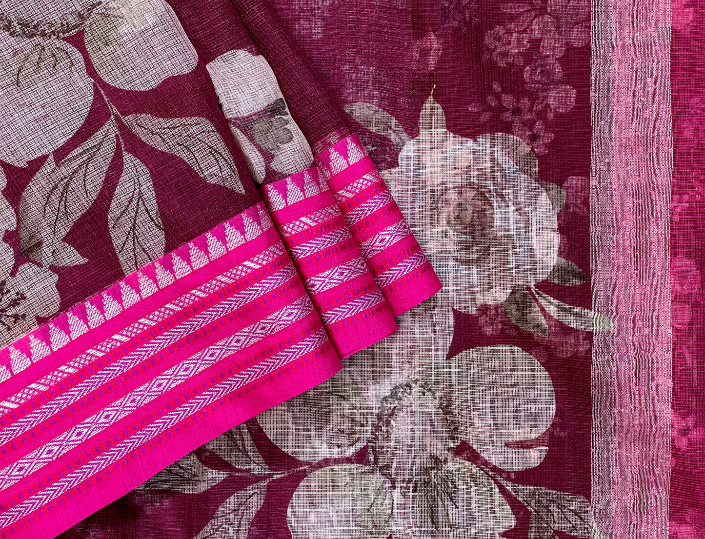 Magenta Printed Silk Cotton Kota Saree