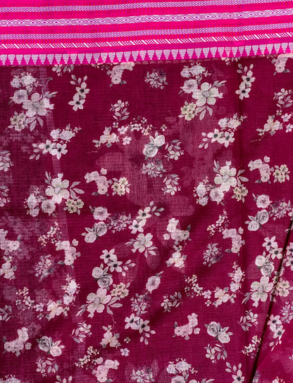 Magenta Printed Silk Cotton Kota Saree