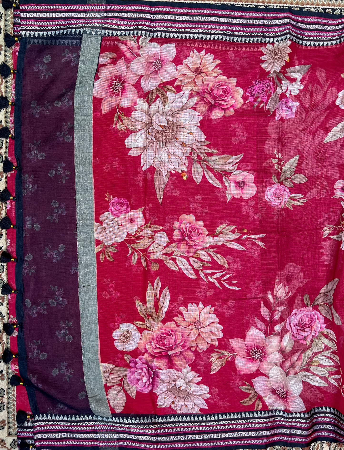 Magenta Printed Silk Cotton Kota Saree