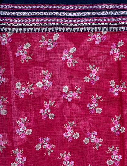 Magenta Printed Silk Cotton Kota Saree