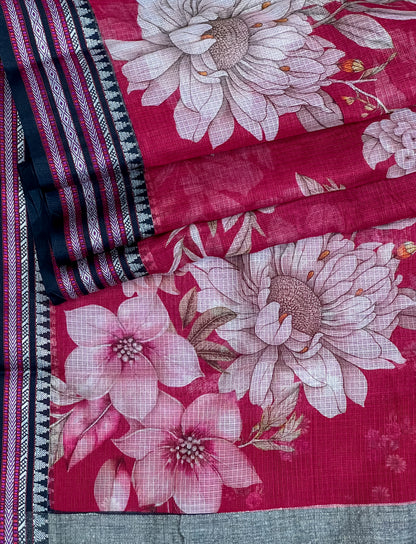 Magenta Printed Silk Cotton Kota Saree