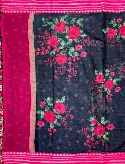 Black Printed Silk Cotton Kota Saree