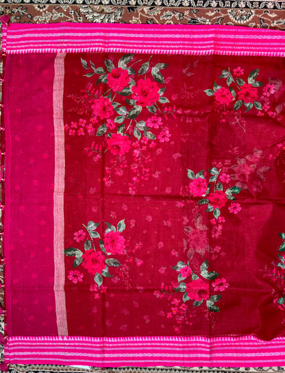 Red Printed Silk Cotton Kota Saree