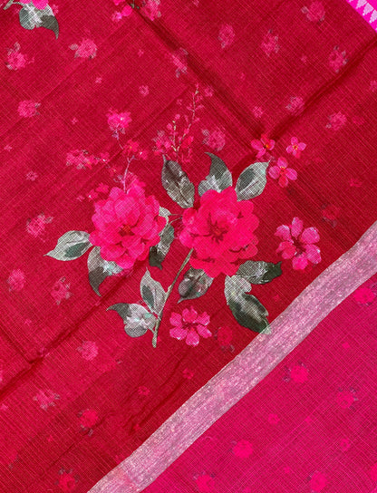 Red Printed Silk Cotton Kota Saree