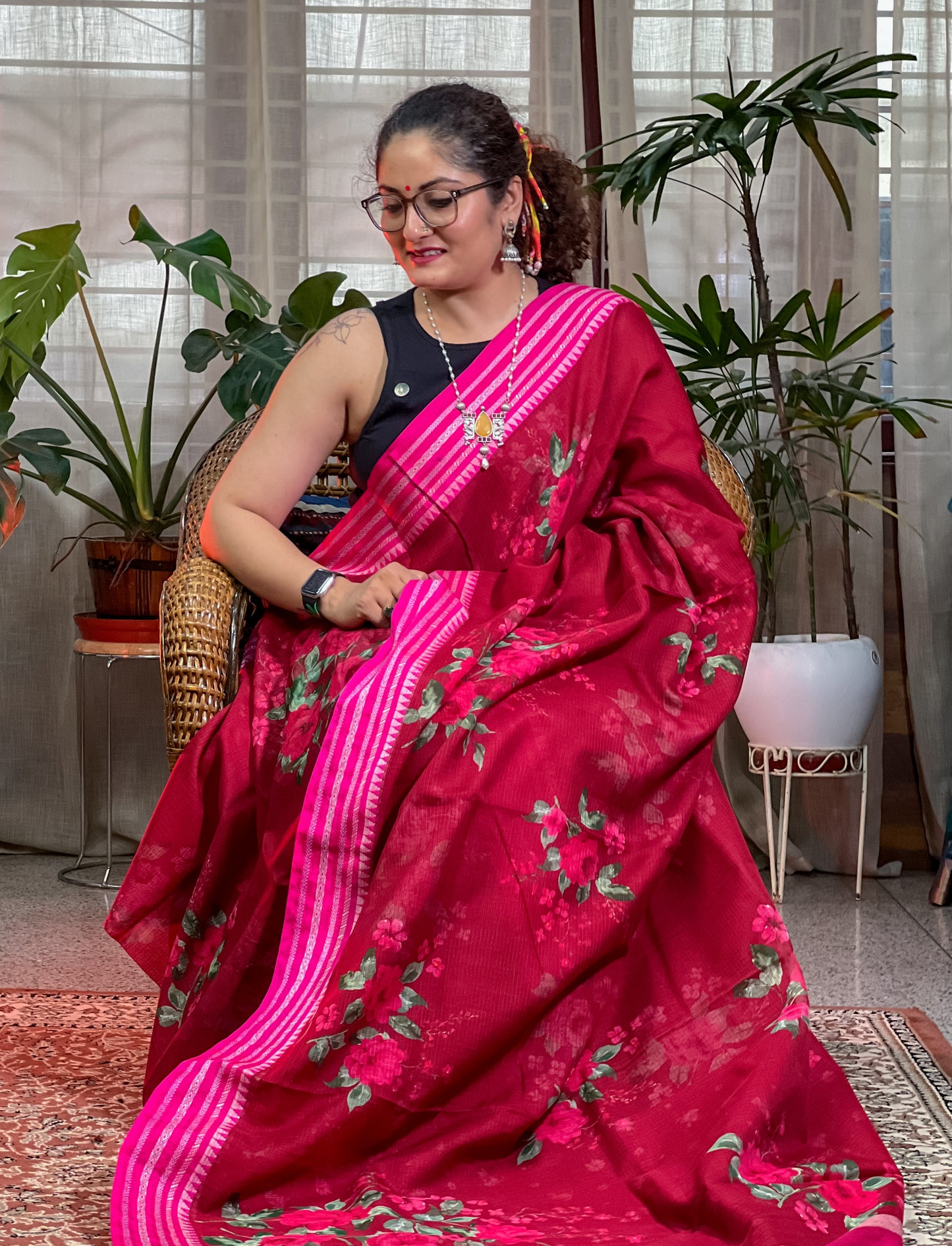 Red Printed Silk Cotton Kota Saree