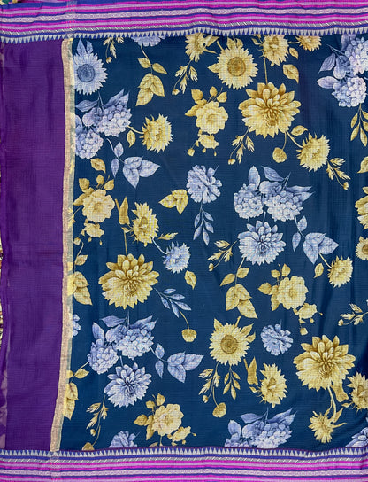 Blue Printed Kota Silk Cotton Saree