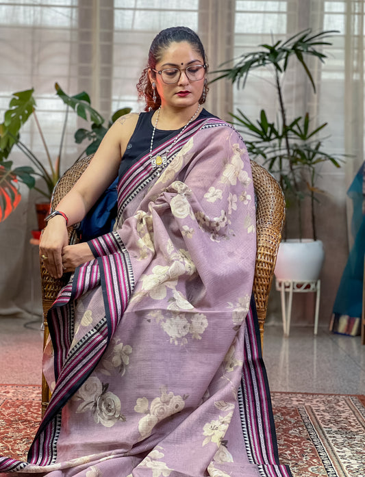 Pastel Pink Printed Silk Cotton Kota Saree