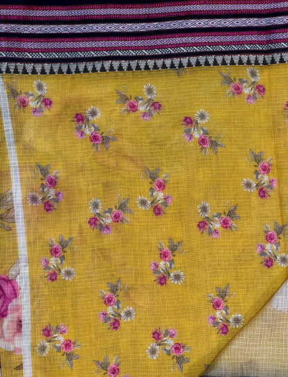 Yellow Printed Silk Cotton Kota Saree