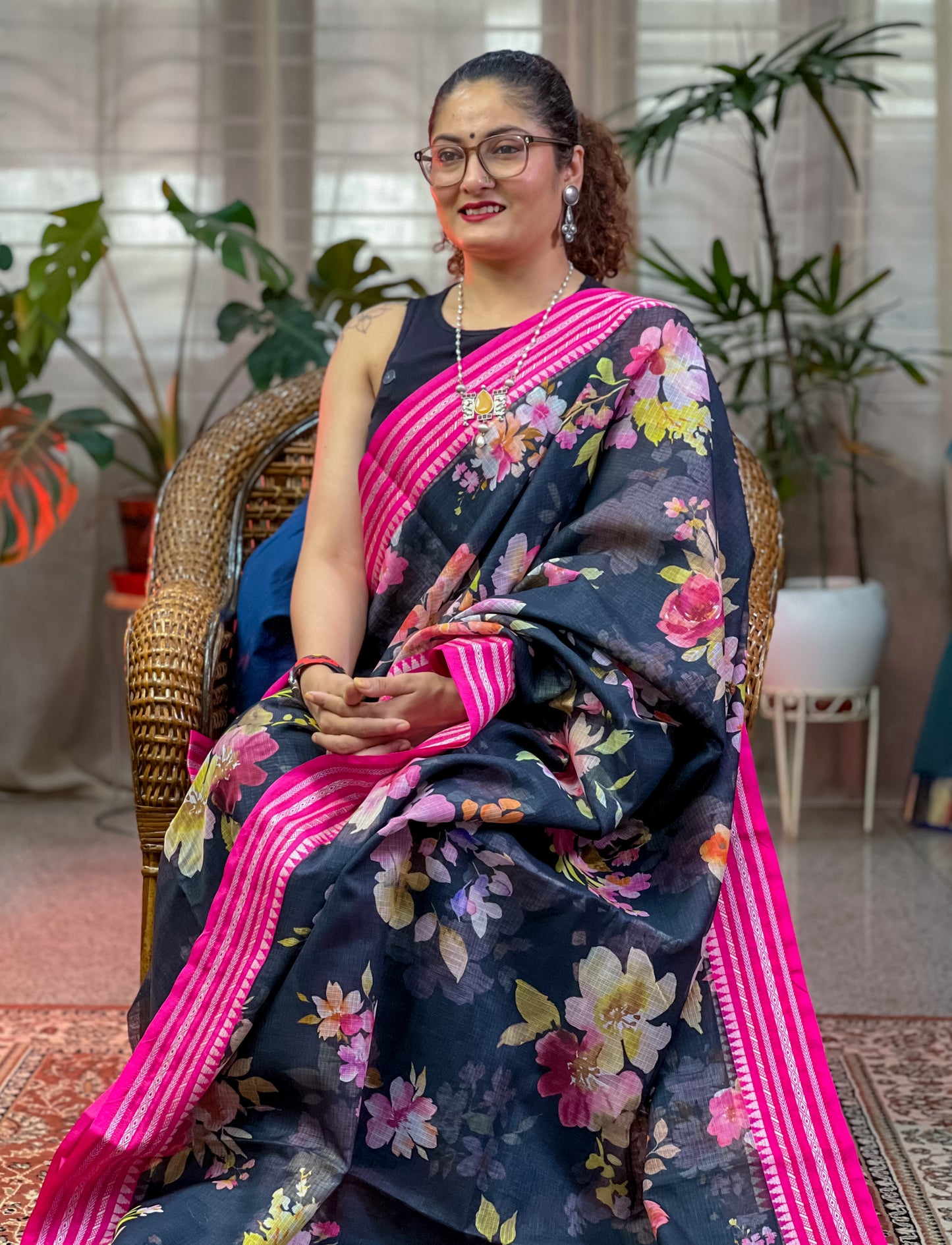 Black Printed Silk Cotton Kota Saree