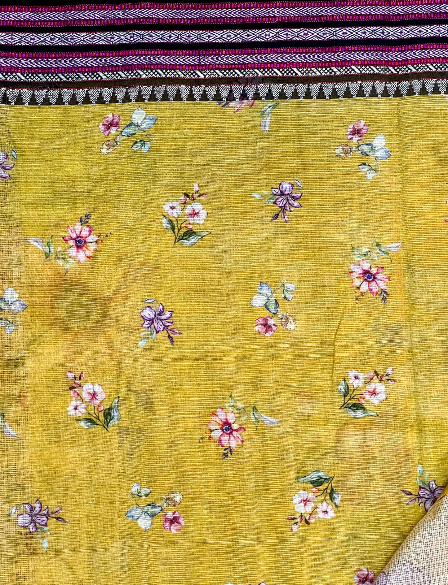 Yellow Printed Silk Cotton Kota Saree