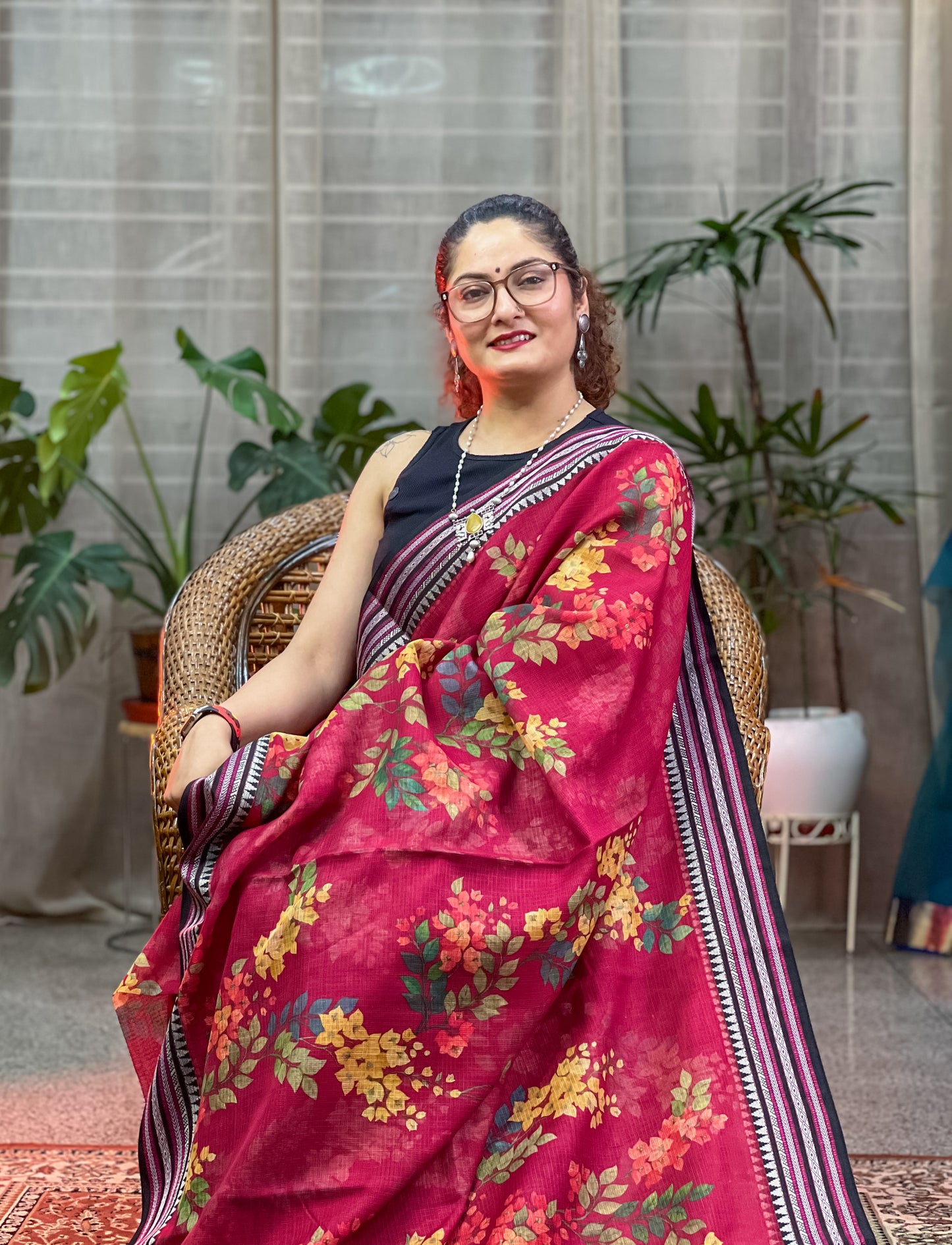 Red Printed Silk Cotton Kota Saree